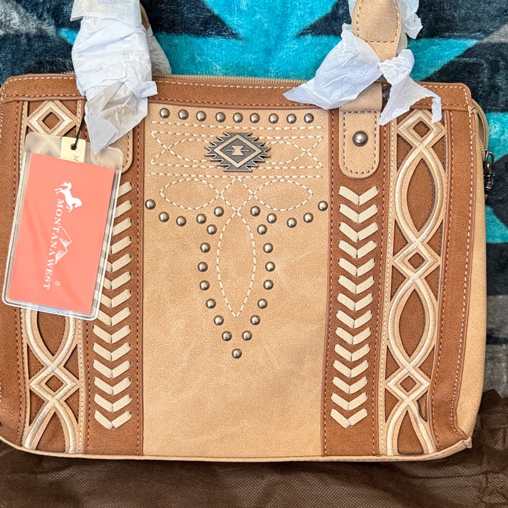 Montana West Beige and Brown Shoulder Concealed Carry Bag New With Tag - Picture 2 of 8